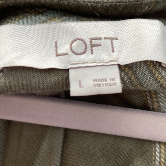 LOFT Olive Plaid Flannel Dress - large - Picture 2 of 2